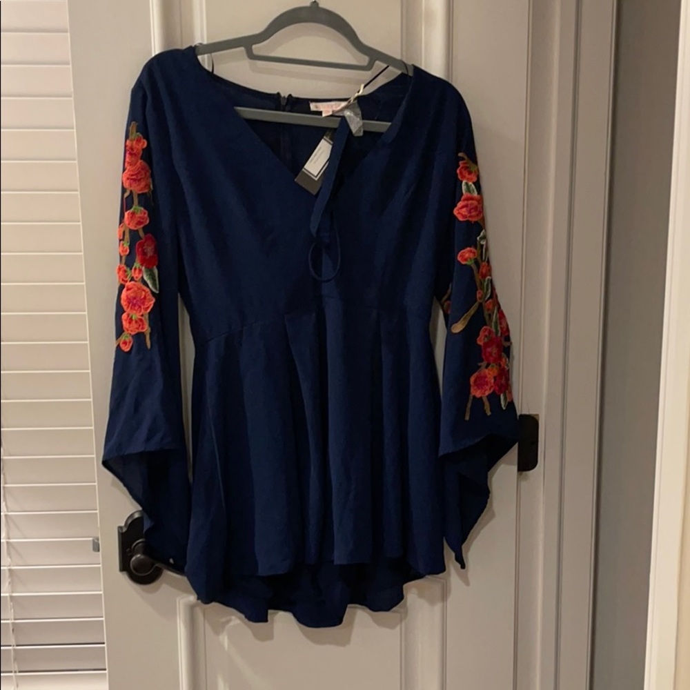 Blue embroidered romper